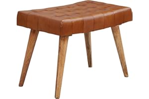 ‎FINEBUY MÖBEL ZUM WOHLFÜHLEN FineBuy Sitzhocker 67x47x39 cm Mango Massivholz/Echtleder Chesterfield-Design, Lederhocker Braun, Beistellhocker Hocker ohne Lehne, Country Fußhocker
