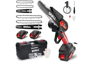 SHALL 21 volt bärbar minimotorsåg, Borstlös motor,Borstlös motor,2 snabbladdningsbatterier, 4 kedjor, grenskärning, trädgårdsarbete, bästa valet för make, far, gör-det-själv-älskare i trä