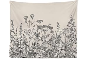 Fullfun Black and White Floral Tapestry Wildflowers Tapestry for Bedroom Botanical Wall Hanging Home Decor HD Printing for Living Room, Bedroom & Dorm 150 cm x 200 cm(60 x 80 inch)