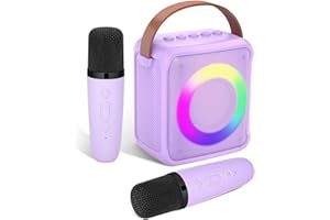 Ankuka Giocattoli per karaoke per bambini e adulti, con 2 microfoni, macchina per karaoke portatile con luce LED ed effetti che cambiano la voce, regali per bambini dai 3 ai 18 anni, per bambini,
