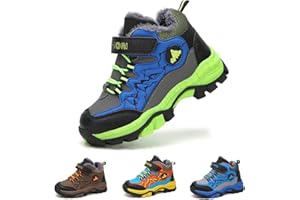 Bandkos Winterschuhe Jungen Wanderschuhe Trekkingschuhe Wanderstiefel Kinder Warm Gefütterte Stiefel Schnee Outdoor Camping rutschfest Blau Black Schwarz Grün Gr.30-40 EU
