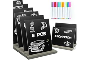 PRZRAO Mini Tableau Noir Ardoise 13 x 15 cm Avec Socle et 12 Stylos Effaçables - 8 Pièces Pour Bar, Fête et Décoration D'anniversaire