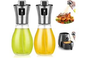 GOTANC Spruzzatore Olio, Nebulizzatore Olio 2 Pezzi, 200 ML Olio Spray per Friggitrice ad Aria, Acciaio Inox e Vetro Spruzzino Olio da Cucina Accessori, Dosatore Oio per Cucina, Grigliare, Forno