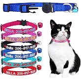 2 Personalized Cat Collars Personalized Name and Phone Number Embroidered Cats Nylon Collar with Safety Buckle