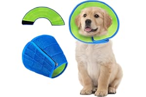 DINGBIU Recovery Collars for Dogs, Dog Cone Collar After Surgery, Anti- Bite, Adjustable Soft Elizabethan Cone Collars with Breathable Mesh for Dog and Cat (Green+Blue, M-Neck:30-35cm/11.8-13.7)