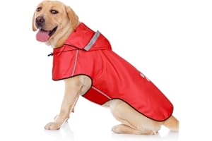 BiPawTi Płaszcz przeciwdeszczowy dla dużych psów – wodoszczelny płaszcz dla psa, regulowana kurtka przeciwdeszczowa z odblaskowym kapturem, ultralekki, wygodny, dla psów, na suche, bezpieczne spacery