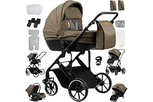 Magic ZC 4-in-1 Pushchair with Reversible Double Slide Mode, Buggy Large Comfortable Combination Pushchair 4-in-1 Frame Aluminium Alloy High Landscape (688 Khaki)
