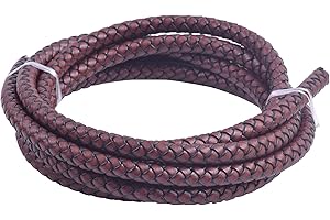KONMAY 2 Yards 8.0 mm Leather Cord Round Braided Vintage Rust
