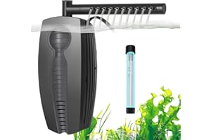 FEDOUR Filtr akwariowy 600 LPH z U-V, regulowany filtr wewnętrzny do akwarium, 8 W, cichy filtr zbiornika na ryby do basenów 30-180 l, z biochemiczną bawełną, bawełną z węglem aktywnym, ceramicznymi