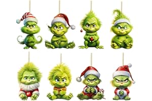 ‎REGAPOG Grinch Deko Weihnachten Weihnachtsbaum Anhänger Acryl Anhänger Weihnachtsbaumschmuck für Partydekoration Geschenke Acryl Weihnachts Weihnachtlicher Baumschmuck Grinch Anhänger (B-8pc)