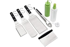 ‎ANMARKO Edelstahl Metall Pfannenwender Set - Grillschaber Flachspachtel Pfannkuchen Flipper Hamburger Pfannenwender - Metall Utensil ideal für BBQ Grill flache Oberseite Gusseisengrill - Zubehör