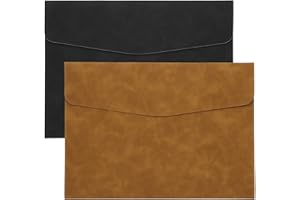PATIKIL Dossier En Cuir PU Format A4 2Pcs Porte dossiers Organisateur De Fichier Chemise Avec Fermeture A Pression Pour Lettres Reçus Marron Noir