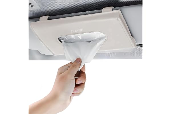Eliane Car Tissue Holder Sun Visor Napkin for Upgraded Version Hanging Premium PU Leather Universal Auto Easy Use Mask Dispenser Box with Refill (Beige, 1 Pcs)