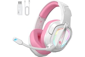 Fachixy FC200 Cascos Gaming Inalámbricos, 2.4GHz Bluetooth Auriculares Gaming Inalambricos para PS5, PS4, PC, Switch, Cancelación de Ruido de Baja latencia, luz LED, Duración 50Hr