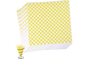 DOGMOON Food Grade Wrap Paper, 100 Sheets Greaseproof Paper Sheets, Oil-Proof Wrapping Wax Tissue, Waterproof Checkered Burger Paper for Deli Sandwich Cakes Cheese(28 x 26 cm, Yellow)