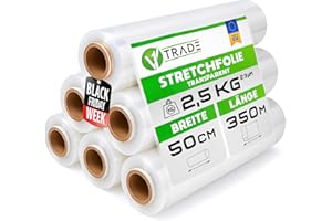 V1 Trade Film Etirable Demenagement - 6 Rouleaux Film Palette Transparent 50cm x 350m - Plastique Protection pour Colis et Meubles