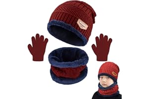 Yutdeng Warm Scarf Hat and Gloves Set for Boys Girls Winter Knitted Beanie Hat Fleece Lined Circle Scarf Kids Soft Thermal Neck Warmer Gift Outdoor Skiing 2-8 Years Old
