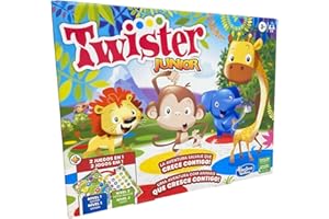 Hasbro Gaming Juego Twister Junior - Aventura con Animales - Tapete de 2 Lados 2 Juegos en 1 - Juego de Fiestas Interiores de 2 a 4 Jugadores - Juguete Infantil