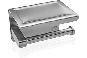 Dolvhin® Porta Carta Igienica Senza Forare con Mensola | Moderno Portacarta Adesivo in Acciaio Inox | Porta Rotolo Per WC e Bagno | Grigio argento