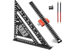 QEANY Zimmermannswinkel Set,180mm Zimmermannswinkel und 300mm Streichmaß, Markieren von 45°und 90°für Holzbearbeitung, für Anreißen, Messen & Zeichnen