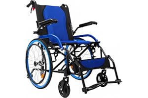 ‎BUEUWE Bueuwe Rollstuhl Faltbar Leicht Aluminium Aktivrollstuhl, Rollstühle mit Selbstantrieb, Ultraleicht Reiserollstuhl für die Wohnung und Unterwegs, Drehbare Armlehnen, Sitzbreite 46 cm, 11 kg,Blau