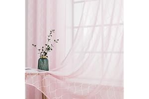 MIULEE 2 Piezas Cortinas Habitación Visillo Estilo Marroquí Moderno de Salon Dormitorio Infantil Cortina Translucida de Ventana Salon Habitación Comedor Oficina Balcon 140 x 225 cm Geometría Rosa