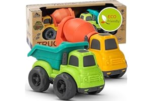 Cicili Truck Toys for 1-3 Year Old Boys, Toddler Toys 2-Pack Dumper & Mixer Construction Vehicles Sand & Beach, Carrier Set for Kids Birthday Gifts, Green