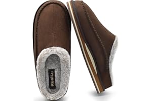 KuaiLu Zapatillas de soporte de arco para hombre Cómodo Interior Puntadas Hecho a mano MicrogamuzaZapatos de casa Ponerse Cálido Piel sintética Caucho Exterior