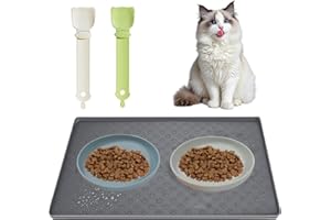KATLKIU 2er Set Silikon Katzennapf mit Napfunterlage, Breiter Rutschfester Futternapf, Flache Futterschale Silikon für Trockenfutter Nassfutter Wasser, inkl. 2 Katzenfutter Löffel Schieben