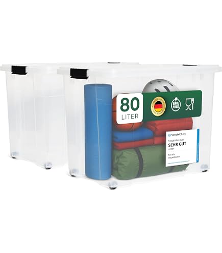 Cetomo 45L*4 Scatole di Stoccaggio in Plastica, Scatole Portaoggetti con Coperchio, Organizzatore con Manico, Contenitori per Casa e Ufficio, Impilabile, Resistente, Trasparente, 45L - Confezione da 4