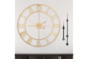 HAITANG Grande orologio da parete rotondo in stile vintage in metallo silenzioso senza tick alimentato a batteria 40 cm 47 cm 60 cm orologio con numeri romani soggiorno arredamento camera da letto