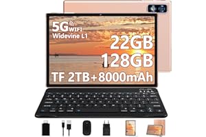‎DEERTIME 2025 Neueste Tablet 10 Zoll Android 14 tablet,22GB RAM+128GB ROM/1TB TF, Octa-Core, 2.0GHz,5G+2.4G WiFi, BT 5.0, 8000mAh, Widevine L1,8+5MP, AGPS, 2 in 1 Tablet PC Mit Tastatur und Maus-Roségold
