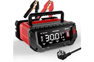 Haisito Car Battery Charger 6V 12V 24V 30 A, Intelligent Fast Battery Charger Car Motorcycle Trickle Charger Desulfator for Lithium LiFePO4 Lead Acid Batteries (AGM, Gel, EFB, SLA, VRLA)