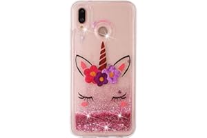 HopMore Silicona Funda para Huawei P20 Lite Glitter Liquido 3D Brillante Purpurina Motivo Transparente Dibujo Carcasa Resistente Ultrafina Antigolpes Caso Protección Soft Case Cover - Unicornio
