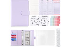 TENXSNUG Budget Binder de Cuero de 40 Pcs, Carpeta A6 de 6 Anillas con 12 Bolsillos de Sobres Económicos, 24 Hojas de Presupuesto de Gastos, 4 Etiquetas Adhesivas y 1 Regla, Morado