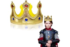 VIKSAUN Couronne de roi - Couronne dorée - Couronne de fête d'anniversaire - Couronne de couronnement en tissu doré avec pierres précieuses - Décorations de fête de couronnement Kings Charles -