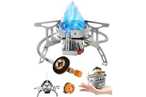 COYONCE Portable Camping Gas Stove, 6800W Burner with Piezo Ignition, Windproof Design, Includes Adapters and Converters for Outdoor BBQs, Cooking, Fishing, Hiking, and Picnics.