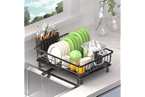 AFNGWWIN Scolapiatti da Appoggio,Grandi Scolapiatti da Lavello con Drenaggio Automatico,Acciaio Inox Scola Piatti da lavello con Ugello a Spirale e Portaposate,per Cucina lavello