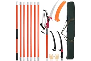 WZTO Sierra de podar con mango telescópico, altura regulable de 8 m, hoja de acero al carbono de 2,24 a 8,24 m, con bolsa de transporte y 2 hojas de sierra de hasta 10 m de altura de trabajo manual