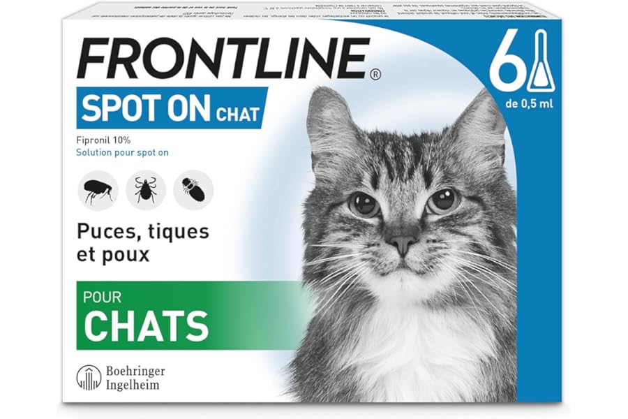 FRONTLINE Spot On Chat - Anti Puces, Tiques & Poux - Elimine Les Parasites - Protège L'Animal - Jusqu'à 4 Semaines - Fabriqué