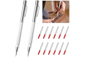 EIAIGKY 2 + 12 Stylos à Tracer en Carbure de Tungstène avec 12 Pointes a Tracer de Marquage de Rechange, Outils de Traçage pour Tôle, Céramique, Verre, Bois, Plastique et Carrelage, Stylo à Traçage Magnétique