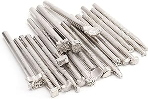 SNOWTAIN Schneespitze 20 Stück Leder Handwerk Werkzeuge Tool Kit,Leder Stempel,Design Briefmarken,Carving Werkzeug Ahle Punzieren Hammer Tracing Line Pen