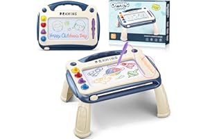 ENCOUN Magnetische Maltafel Zaubertafel, Magnetisches Zeichenbrett, Maltafel Kinder mit Standbeinen und 4 Stempeln, Zaubertafel Kinder Lernspielzeug Kleinkinderspielzeug Geschenk 1 2 3（Blau）