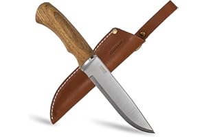BPSKNIVES Couteau de camping BPS Knives BK06 avec étui en cuir - Couteau extérieur à lame fixe en acier inoxydable, couteau avec manche en noyer style Scandi, livré avec étui.
