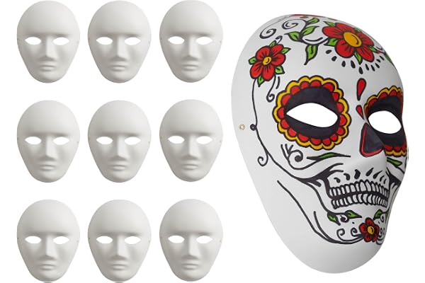 MATANA - Vita hela ansiktsmasker, 24 x 18 cm - styva papper vanliga masker för barn eller vuxna, unisex, perfekt för konst och hantverk, gör-det-själv-kostym halloweenfest