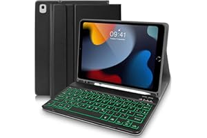 Hofsos ipad Hülle mit Tastatur 10.2, iPad 9.Generation 2021 (QWERTZ), Schutzhülle mit Beleuchtete Abnehmbare Wireless Tastatur für iPad 9/8/7, iPad Air 3, iPad Pro 10.5(Schwarz)