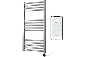 Greened House Scaldasalviette elettrico cromato intelligente controllato WiFi 400 mm L x 800 mm H piatto 7 giorni programmabile compatibilità app timer