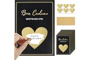 BETESSIN Lot de 6 Cartes à Gratter Bon Cadeau à Remplir soi-même avec Autocollants et Enveloppes Carte Surprise Personnalisée pour Annonce Grossesse Mariage Anniversaire Noël Saint-Valentin