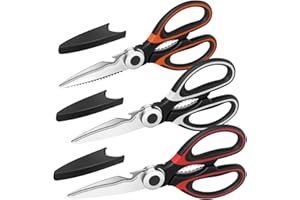 Vutyvve Kitchen Scissors, Multi-Purpose Heavy Duty Scissors, Stainless Steel Blades, Red Black Orange, Set of 3