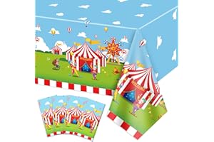 QUERICKY 2 pezzi Tovaglie a tema circo, 220x130cm carnevale rettangolo copritavolo, rosso e bianco a strisce tovaglia per bambini festa di compleanno, circo carnevale decorazioni festa forniture